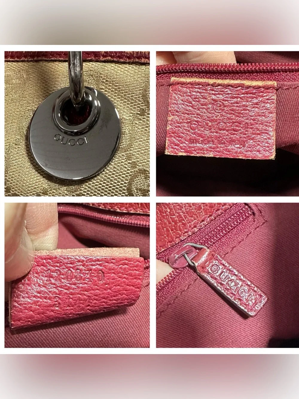 Gucci Eclipse Tan GG Monogram Canvas & Burgundy Red Leather Bucket Tote - Picture 2 of 14